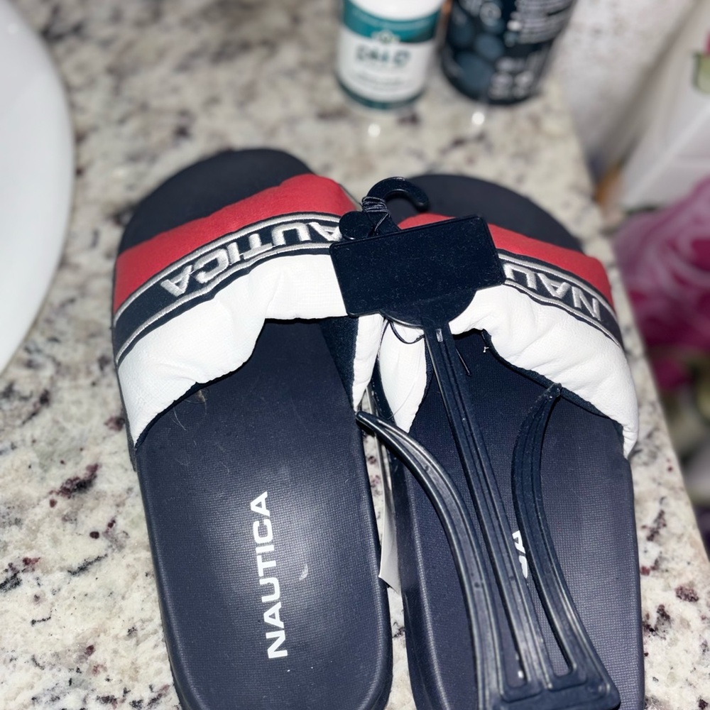 Nautica Navy and Red Slide Sandals